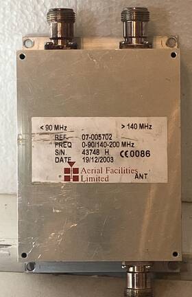 Aerial Facilities Limited 07-005702 Cross Band Coupler- Low Freq 0-90 Mhz- Hi 140-200