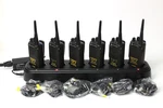 Lot Of 6 Motorola CP185 AAH03RDC4A Two-way Radios + Bank Rapid Charger Mics. Fixed Price $530.00.