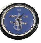 9.5 Round Radio Wall Clock Hams Do With Frequency Blue Face Black Rim. Fixed Price $32.97.