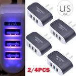 2/4PC Multi 3-PORT Usb Home Wall Charger Plug Glowing Light 3.1A Standard. Fixed Price $7.48.