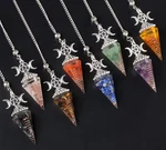 Triple Moon Pendulum Prism Natural Stone Copper Coil Divination Crystal Point. Fixed Price $12.83.