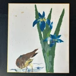 Japanese Handmade Paper Collage Chigiri-e Shikishi "iris, Sandpiper Bird" #4266. Fixed Price $10.00.