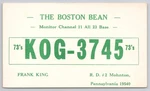 The Boston Bean Frank King Mohnton Pennsylvania Cb Radio Qsl Postcard. Fixed Price $8.00.